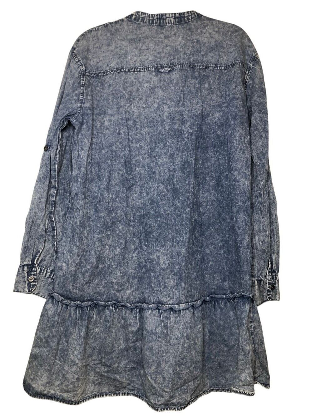 Zenana Acid Wash Denim Shirt A-line Dress L 100% Cotton Button Front Tiered Long - Picture 3 of 8